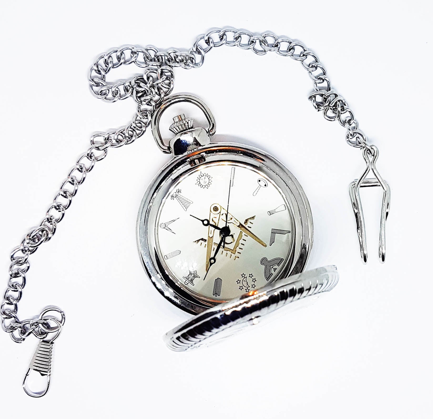20180204_004349.jpg Freemason Silver-tone Vintage Pocket Watch | Monogrammed Letter G - Image 1