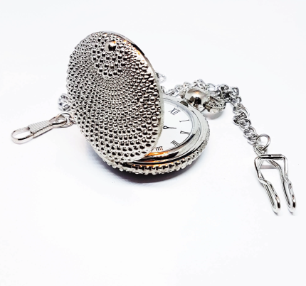 Textured Silver-tone Vintage Pocket Watch | Roman Numerals Watch
