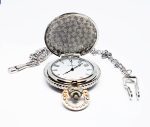 Textured Silver-tone Vintage Pocket Watch | Roman Numerals Watch - Image 4