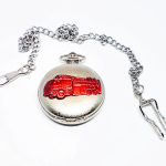 Red Truck Silver Pocket Watch | Vintage Pocket Watch Gift for Firemen
