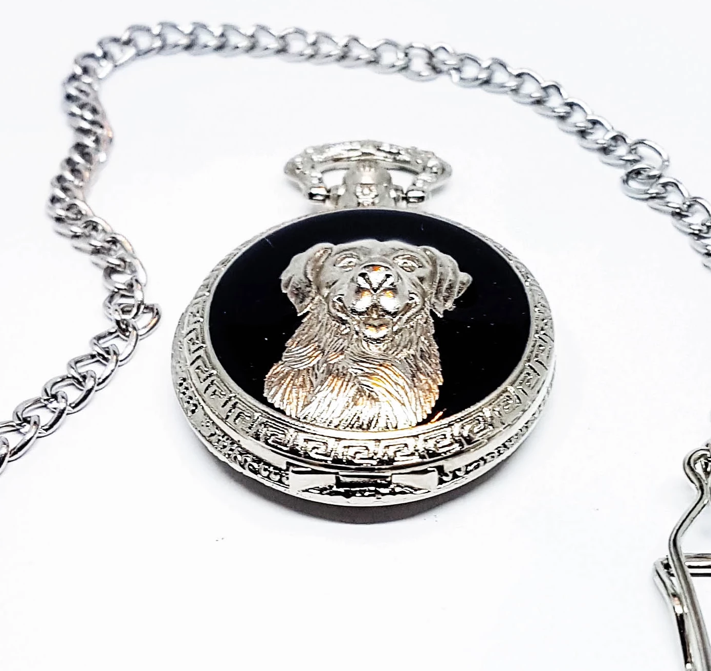 20180204_005220-2.png Vintage Silver-tone Pocket Watch with Dog Engraving on the Case - Image 1