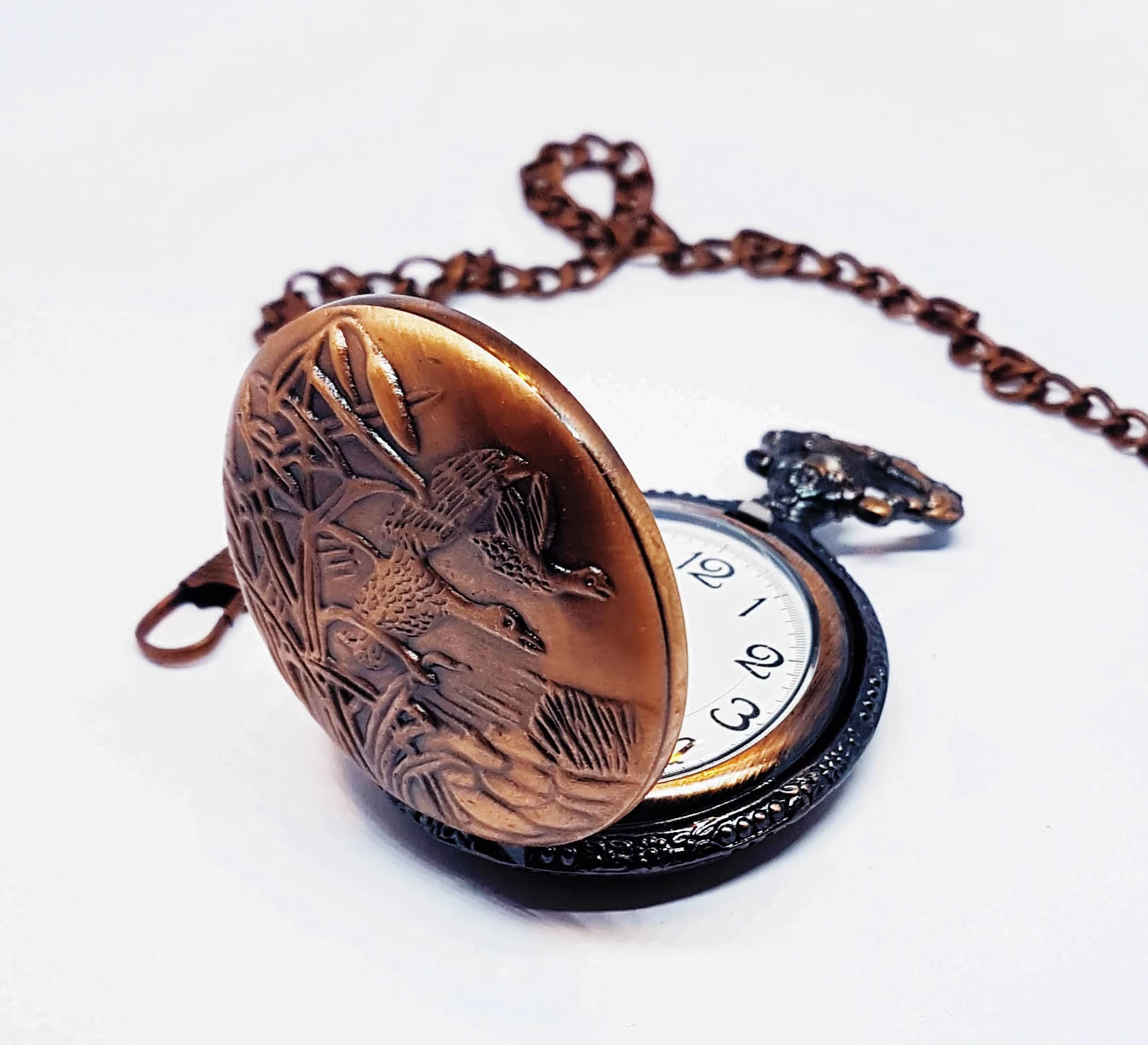 20180204_011836.png Bronze Hunter Vintage Pocket Watch | Swans Engraved Pocket Watch - Image 1