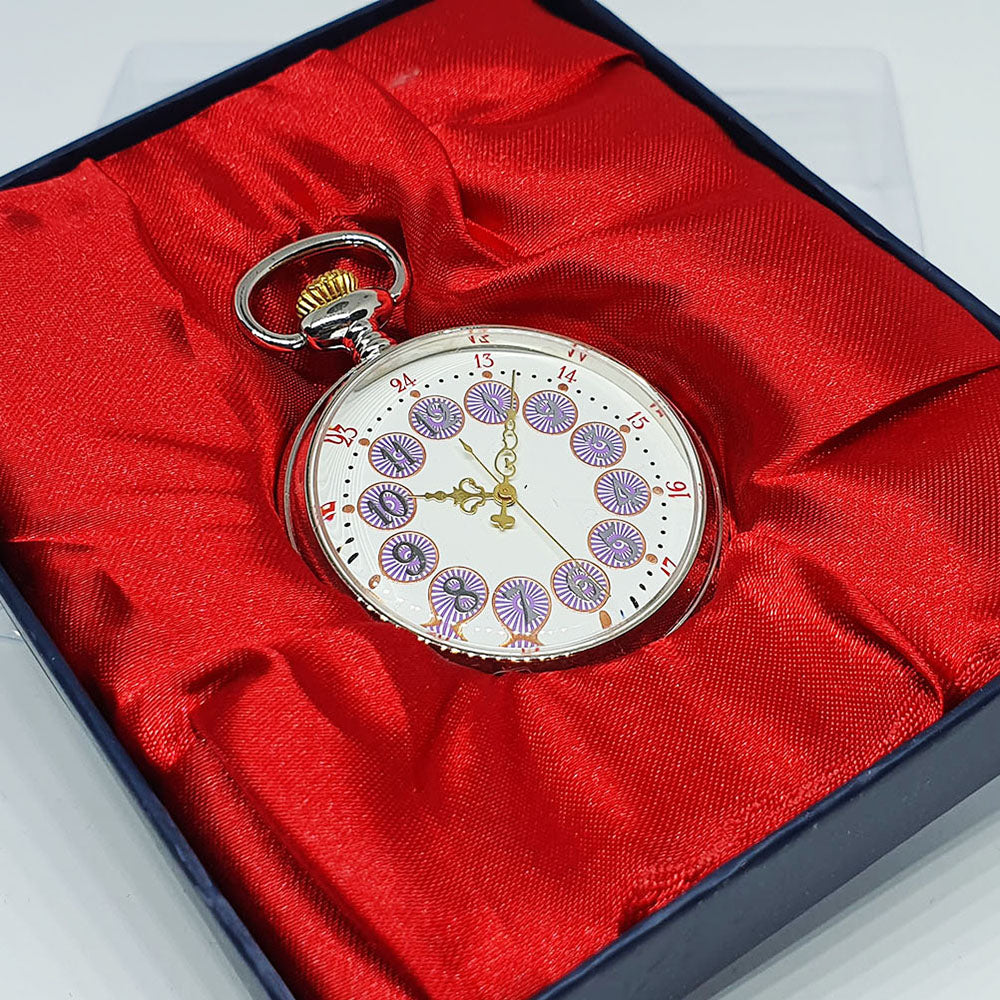 20200209_171238.jpg Silver-tone Pocket Watch with Purple Numerals | Railroad Gift Watch - Image 1