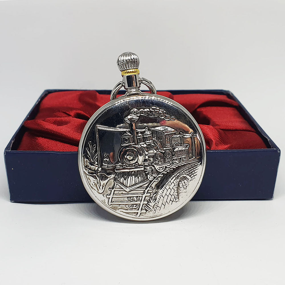 20200209_172250.jpg Antique Train Locomotive Silver-tone Pocket Watch | Railroad Watch - Image 1