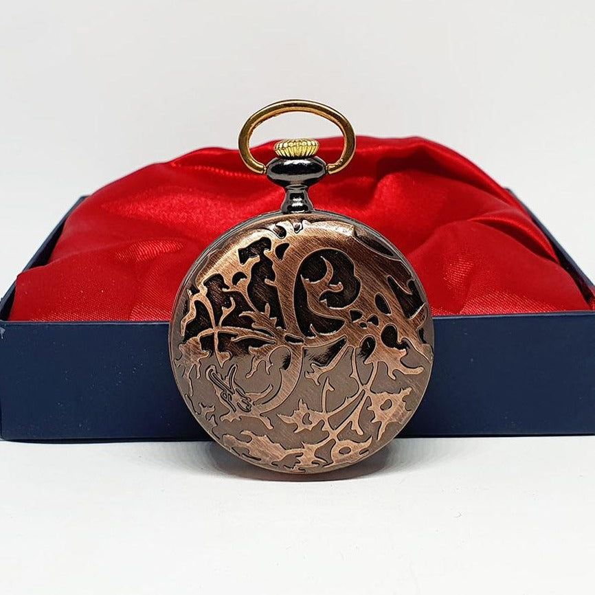 20200209_173037.jpg Rose-gold Pocket Watch with Gothic Floral Print | Railroad Watch - Image 1