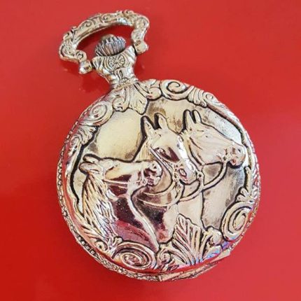 Saxon Gold-tone Stallion Pocket Watch | Vintage Hunter Pocket Watch