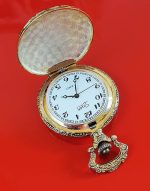 Saxon Gold-tone Stallion Pocket Watch | Vintage Hunter Pocket Watch - Image 3