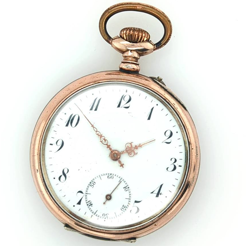506-00295.jpg Victorian Coin Silver Pocket Watch With Rose Gold Filled Accents - Image 1