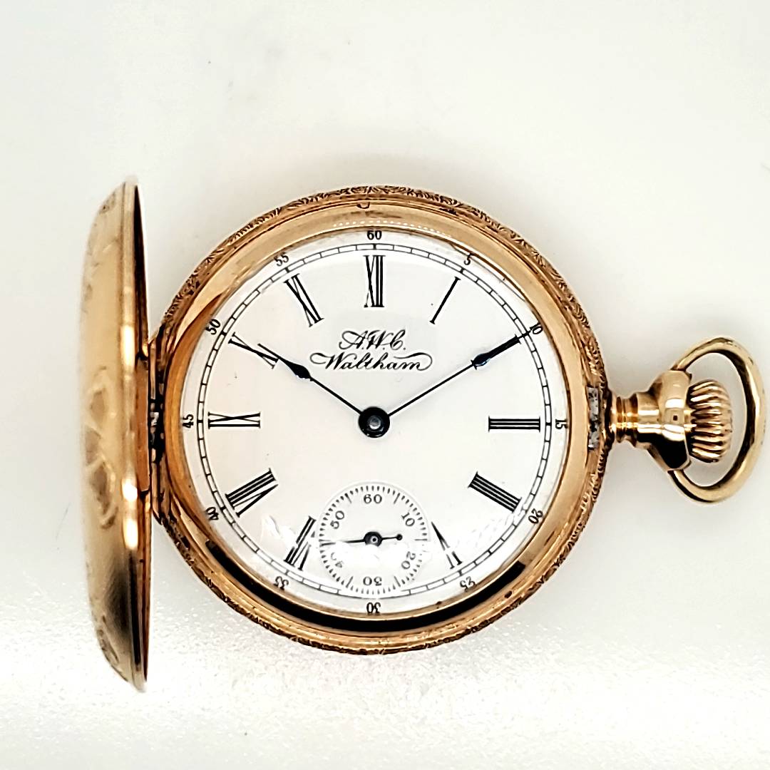 506-00573.jpg Antique Waltham 1892 14Ktyg 0 Size Hunters Case Pocket Watch - Image 1