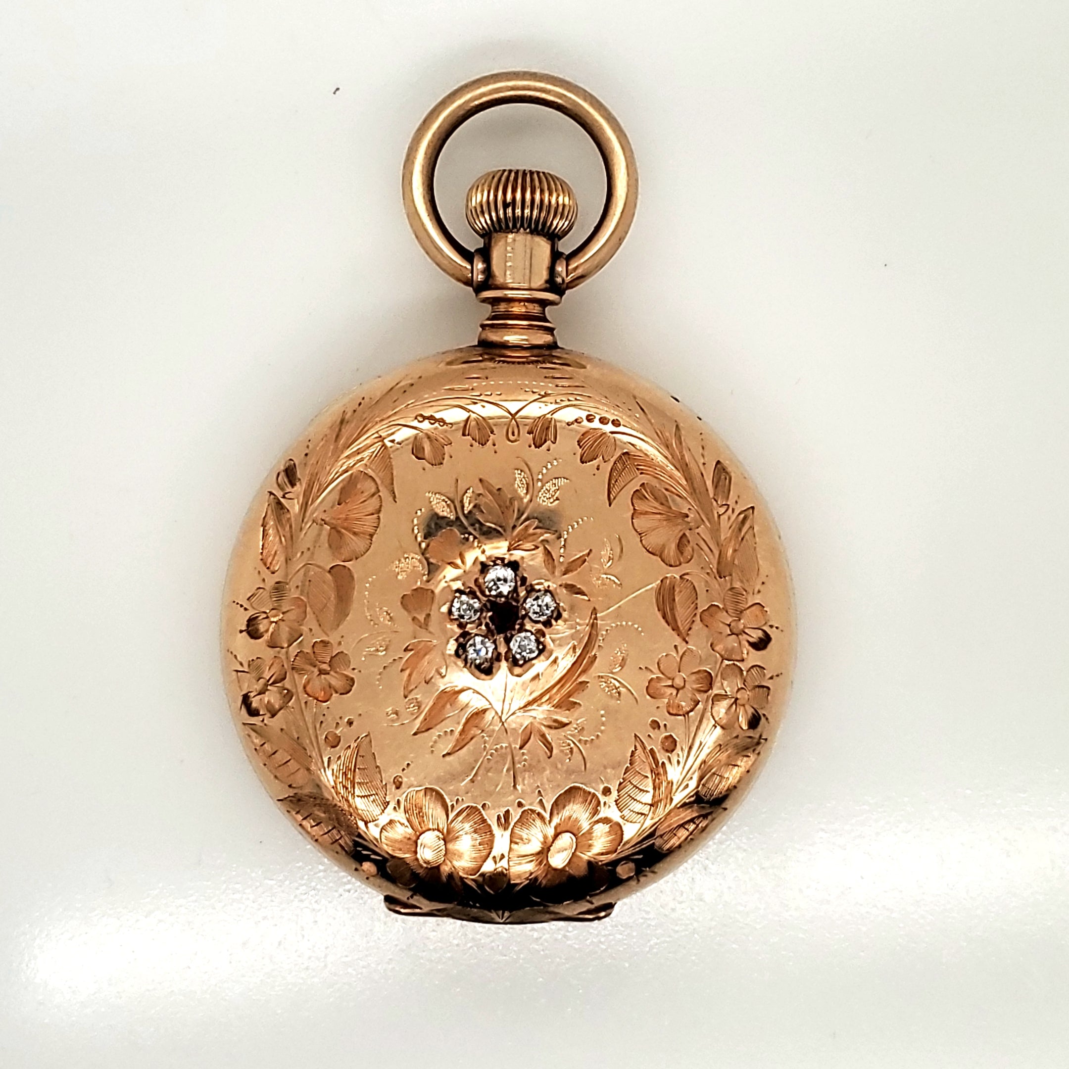 506-00594.jpg Antique 14Kt Yellow Gold Diamond And Ruby Hunters Case Pocket Watch - Image 1