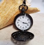 Silver dragon pocket watch, men's black pocket watch with silver dragon. - Image 5