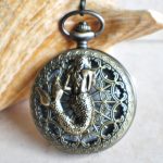 Mermaid pocket watch, mens pocket watch with mermaid mounted on front case