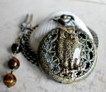 Owl pocket watch, mens pocket watch with owl mounted on front case - Image 2