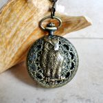 Owl pocket watch, mens pocket watch with owl mounted on front case