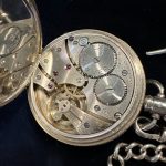 ENGLISH STERLING SILVER VERTEX POCKET WATCH & CHAIN - Image 3