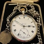 ENGLISH STERLING SILVER VERTEX POCKET WATCH & CHAIN - Image 4