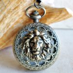 Lion Head Mechanical  Pocket Watch in Bronze