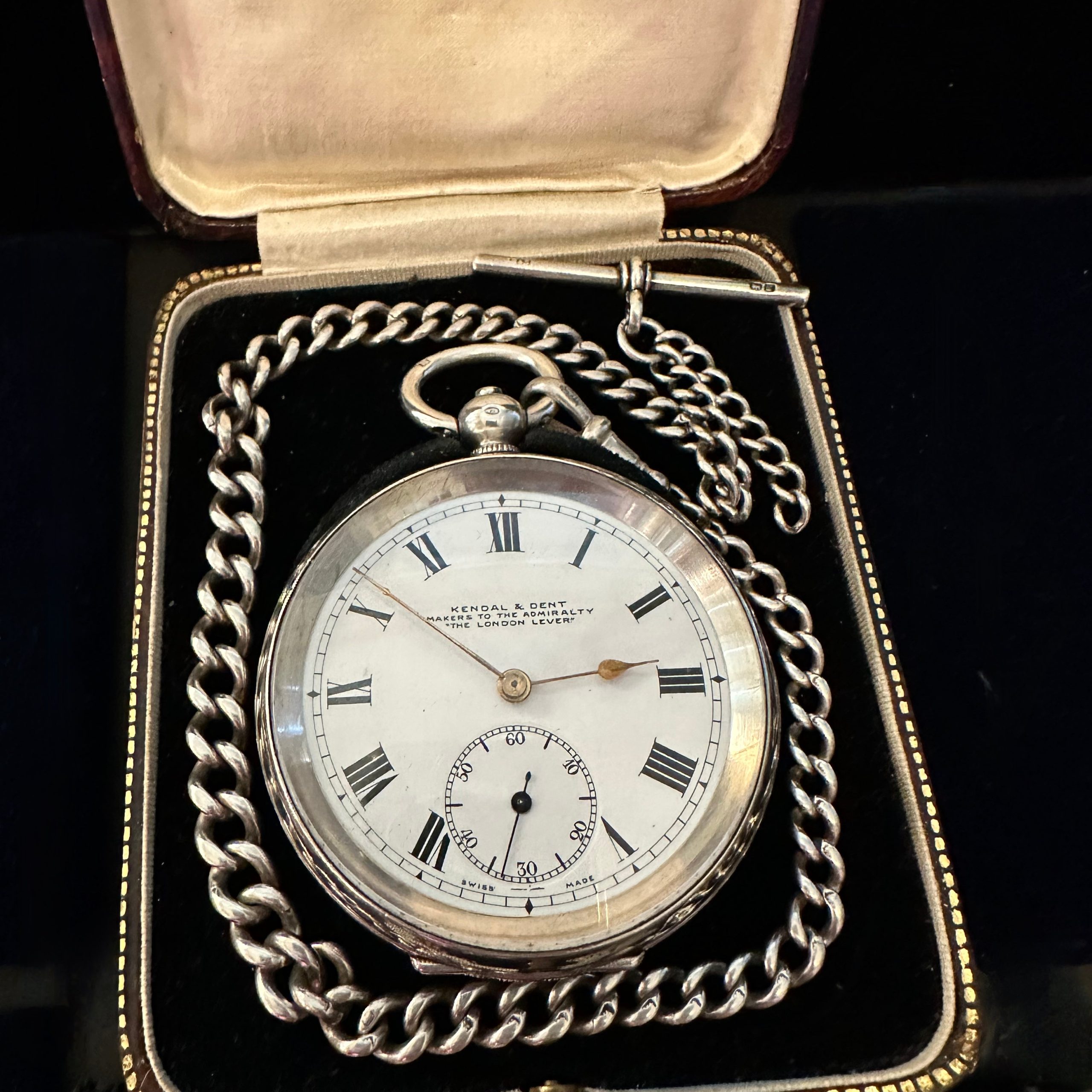 IMG_3291.jpg KENDAL & DENT SILVER ENGLISH POCKET WATCH WITH CHAIN - Image 1