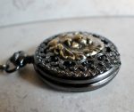 Bronze lion pocket watch, mechanical pocket watch in black. - Image 3