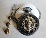 Bronze lion pocket watch, mechanical pocket watch in black. - Image 2