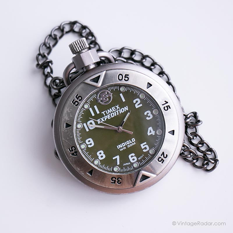 IMG_7307_45ee0dba-fed7-474d-b5bc-5bc093dfa9c2.jpg Vintage Timex Expedition Pocket Watch | Silver-tone Timex Indiglo Pocket Watch - Image 1