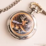 Vintage Stag Pocket Watch | Silver-tone Nature Pocket Watch - Image 2