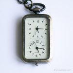 Vintage Rectangle Pocket Watch | Gold-tone Double Dial Pocket Watch - Image 3