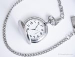 Vintage Silver-tone Pocket Watch | 45mm White Dial Railroad Watch for Him - Image 4