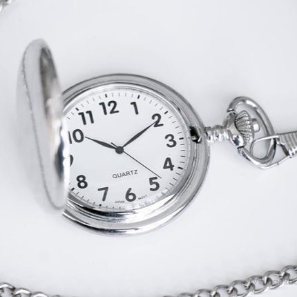 Vintage Silver-tone Pocket Watch | 45mm White Dial Railroad Watch for Him