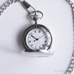 Vintage Minimalist Silver-tone Pocket Watch | Sketched Pocket Watch - Image 4