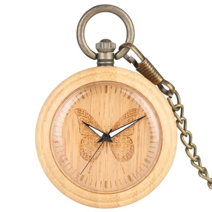 Wooden Pocket Watch Butterfly