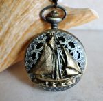 Sailboat mechanical pocket watch with sail boat